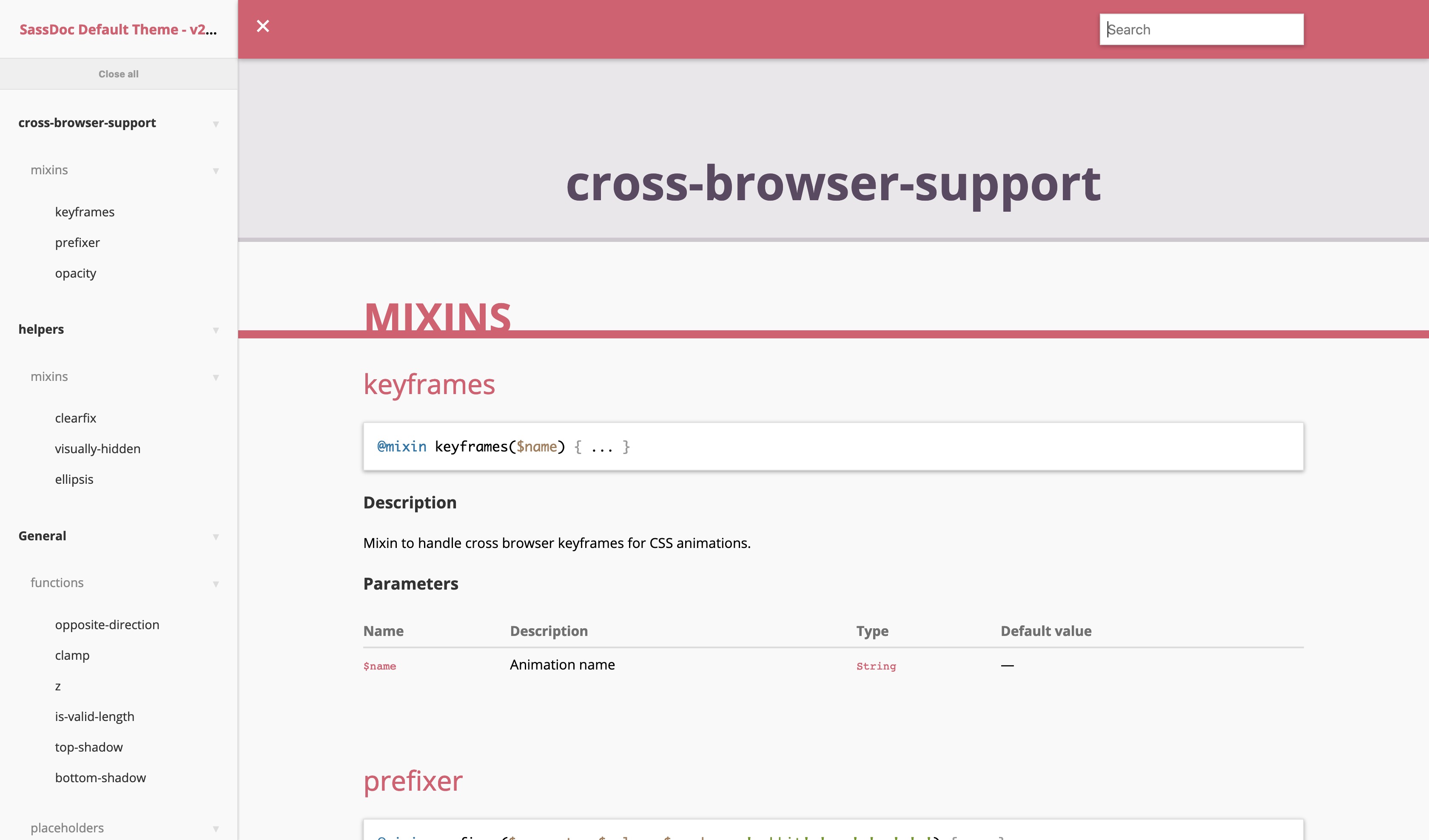 Generated site, showing mixins and functions