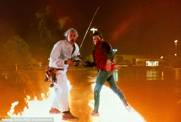 Back to the future
flaming tire tracks between
Doc and Marty's legs,
as they look back in surprise.
