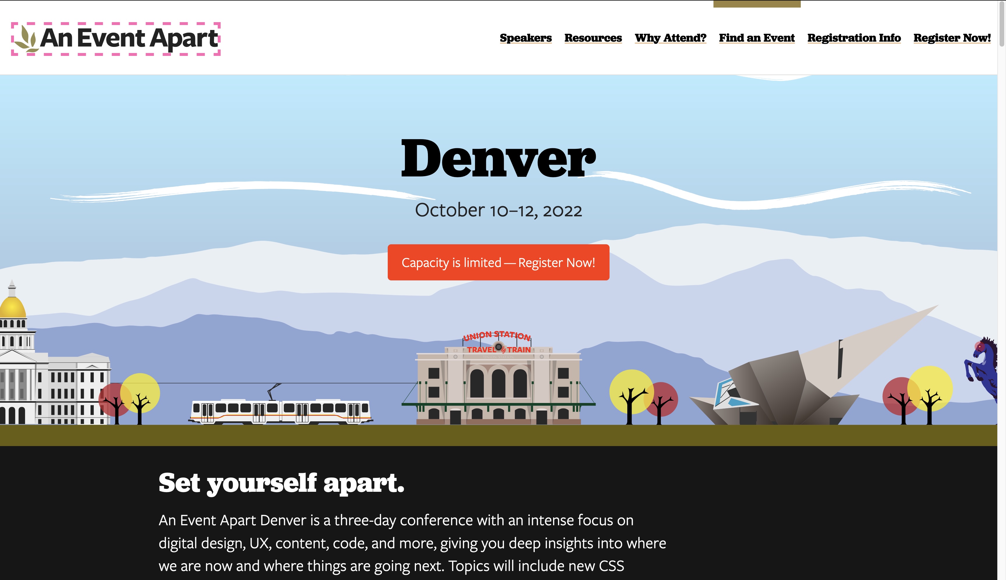 AEA Denver website
with an hotpink dashed outline
around only the logo
