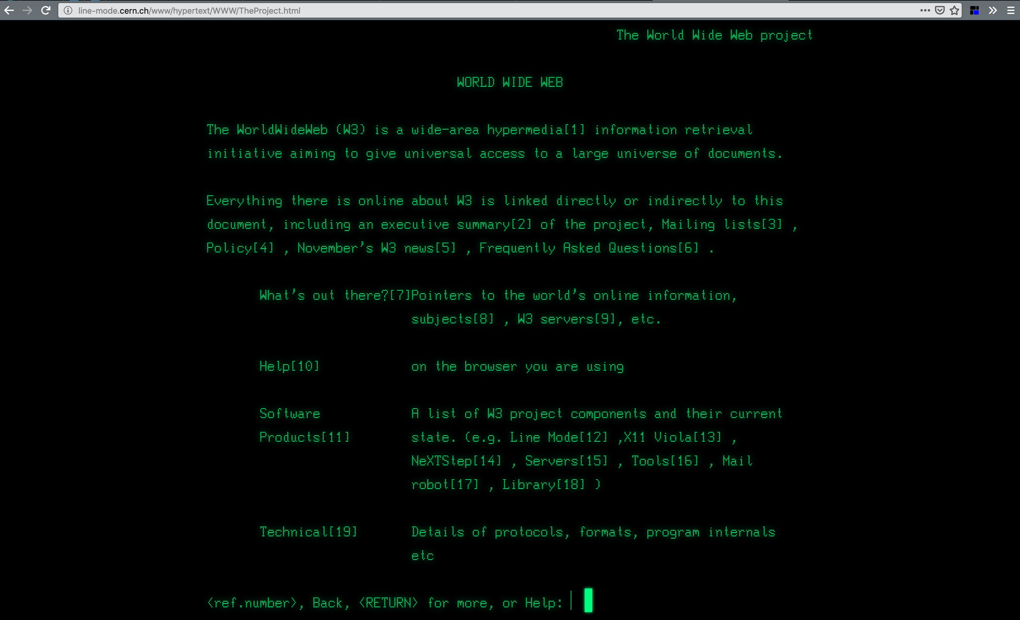 Screenshot of first world wide website
