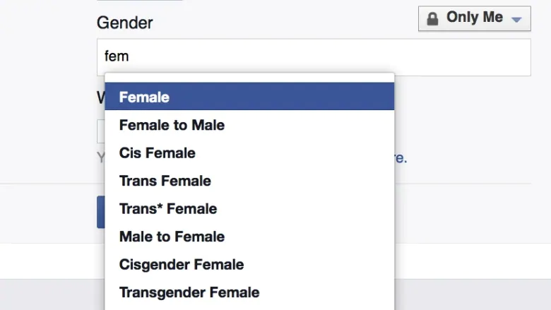 Old facebook dropdown for Gender
has 58 options to choose from
