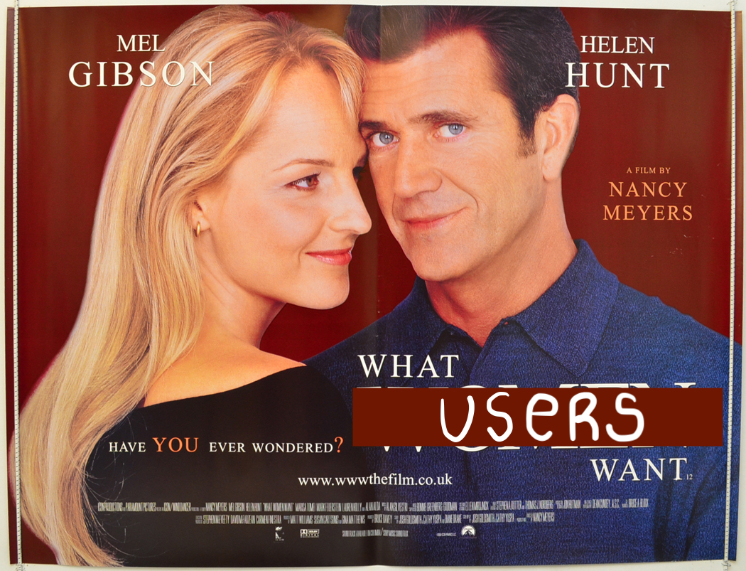 Altered 'What Women Want' movie poster
says 'What Users Want'
